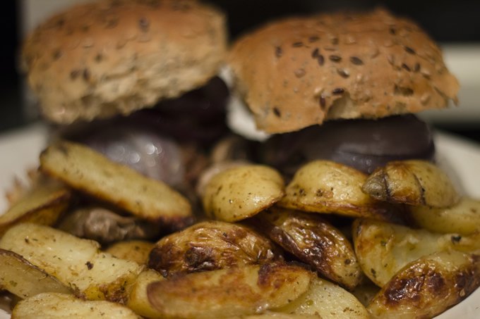 vegan burger and chips